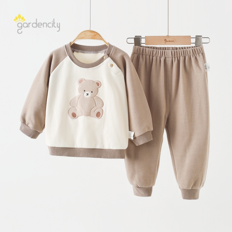 婴儿家居服套装秋冬季卡通玩具熊男女宝宝保暖睡衣分体套装打底衣