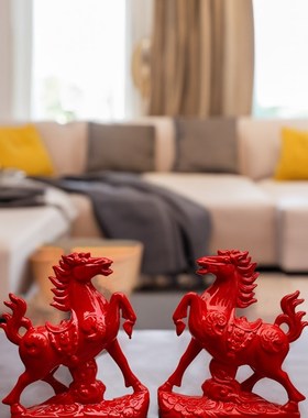 大富大贵红马陶瓷马摆件唐三彩小红马家居装饰工艺礼品摆饰枣红色