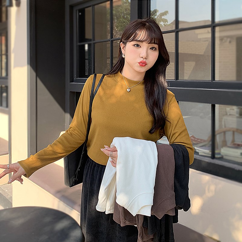 大码打底衫女2024新款秋冬季加绒女装宽松显瘦胖mm遮肚洋气针织衫