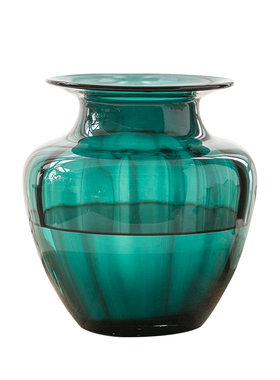 阑珊树松石墨绿色浮雕透明彩色玻璃插花瓶器复古摆件客厅简约水养