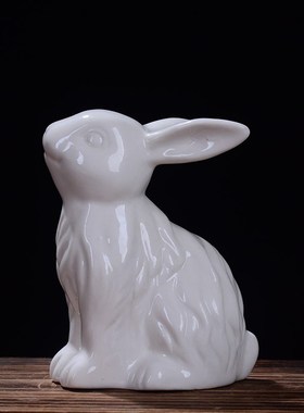 可爱卡通大瓷器粉红兔摆件 白兔工艺品 陶瓷生肖小站兔子家居饰品
