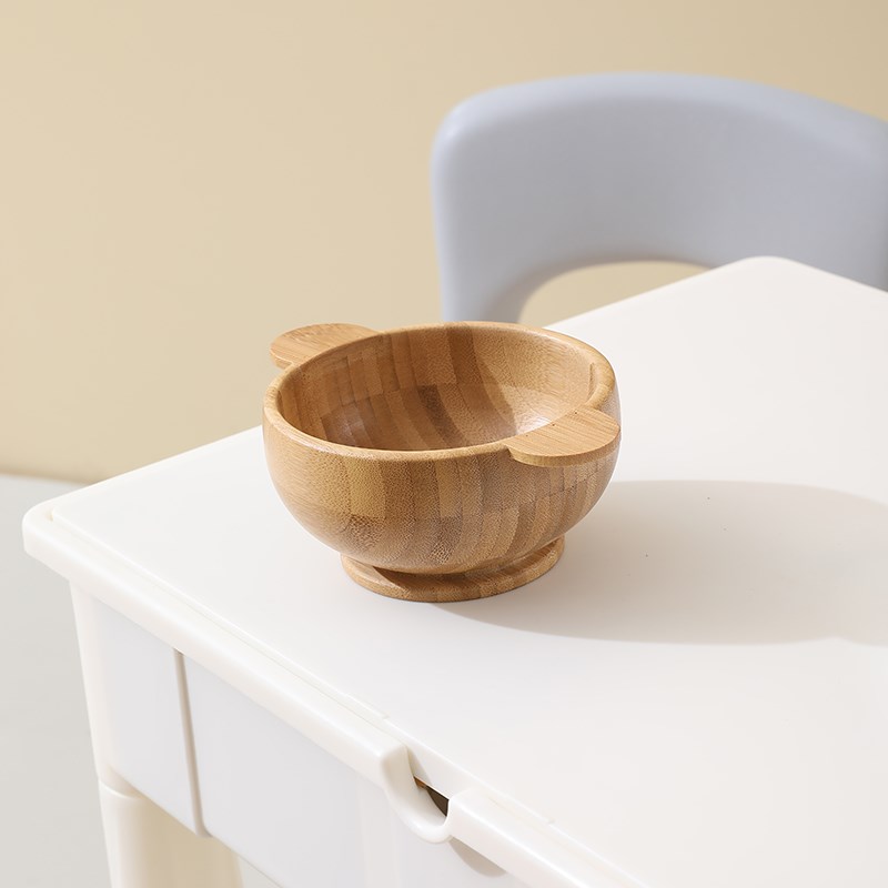 竹木宝宝碗儿童碗勺套装隔热防烫防摔健康环保幼儿分格吸盘辅食碗