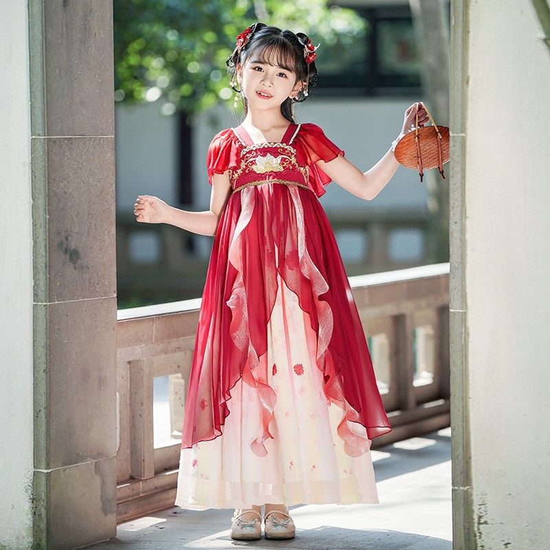 女童汉服夏装2025年新款中国风夏季古风古装儿童装公主裙子长裙红,童装/婴儿装/亲子装,唐装,淘宝优惠券,粉丝福利购,淘宝优惠卷