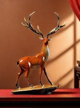 中式梅花鹿摆件客厅电视柜铜鹿工艺品招财装饰品乔迁开业新年礼品