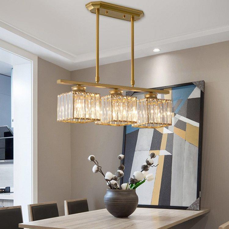 现代轻奢餐厅吊灯吧台简约大气三头餐桌一字长条方形饭厅水晶灯具