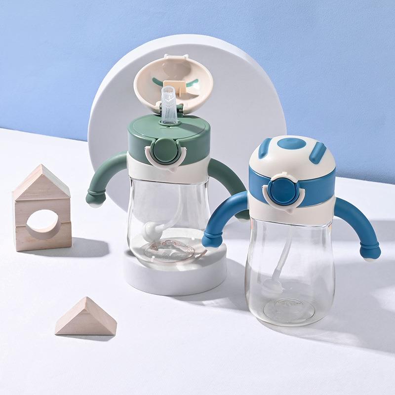 宽口径奶瓶防胀气奶瓶翻盖吸管水杯儿童水杯硅胶吸管学饮杯