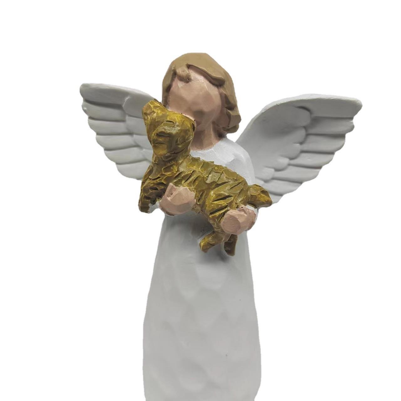 爆款创意树脂工艺品抱狗天使 妙龄少女雕塑人物模型树脂摆件