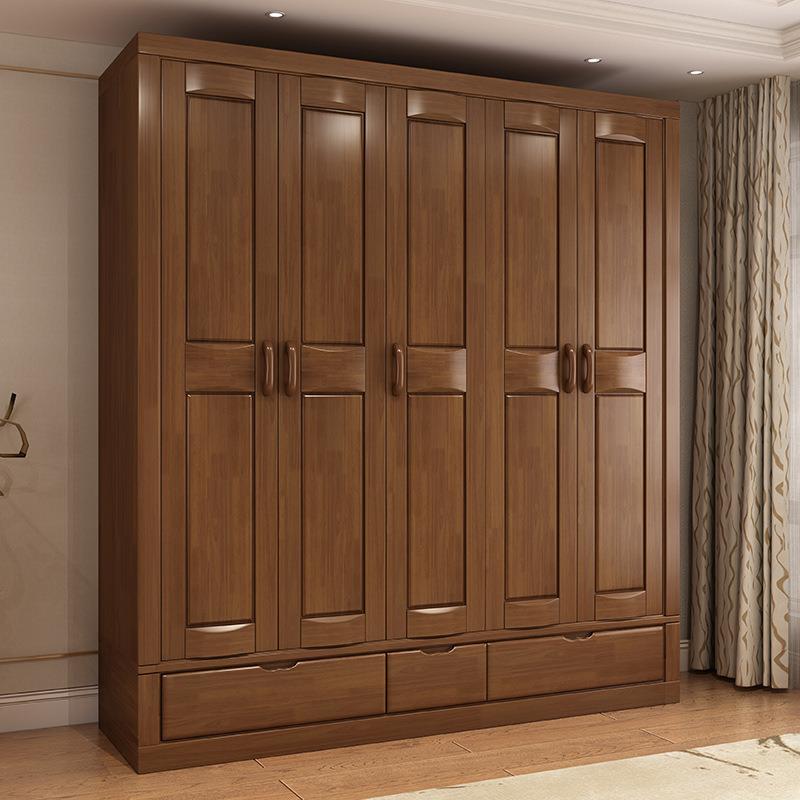实木衣柜中式家用卧室大衣橱现代简约二3四5六门木质整体衣柜