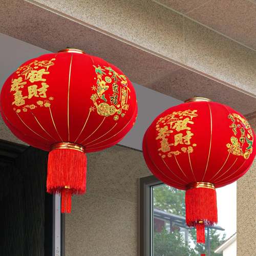 新款2026大红灯笼一对阳台挂饰过新年装饰户外植绒春节大门口灯笼
