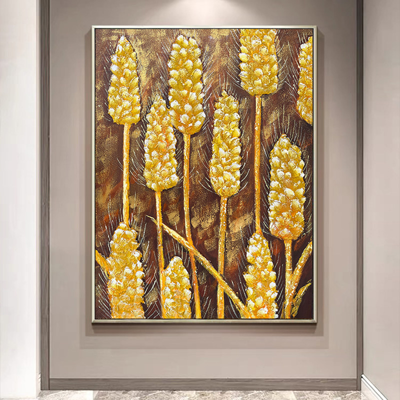 抽象手绘油画 画黄金麦穗装饰画 画丰收立体肌理画 画大幅大气客