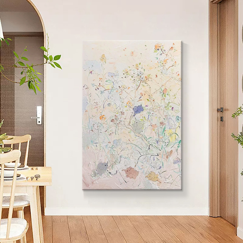 奶油风肌理挂画客厅小众艺术抽象手绘油画玄关原木风丙烯装饰壁画图片