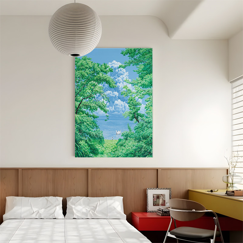 《小纸船》清新治愈系风景客厅手绘油画小众艺术植物玄关装饰挂画