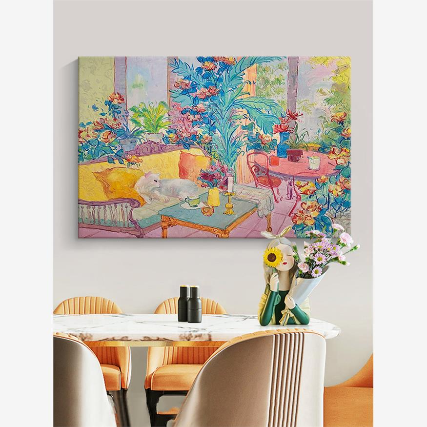 马蒂斯植物花卉肌理手绘油画客厅彩色高级装饰画玄关小众艺术挂画图片
