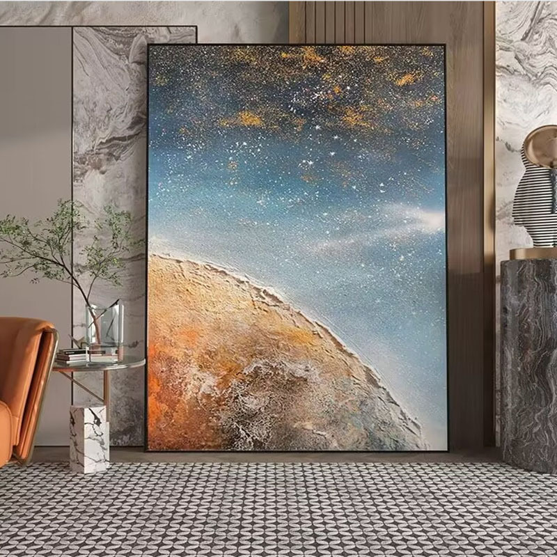 手绘油画星空客厅装饰换石英砂立体肌理画玄关儿童房现代挂画图片