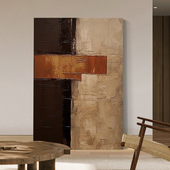 纯手绘油画侘寂风客厅装 抽象油画餐厅肌理感 饰画入户玄关竖版