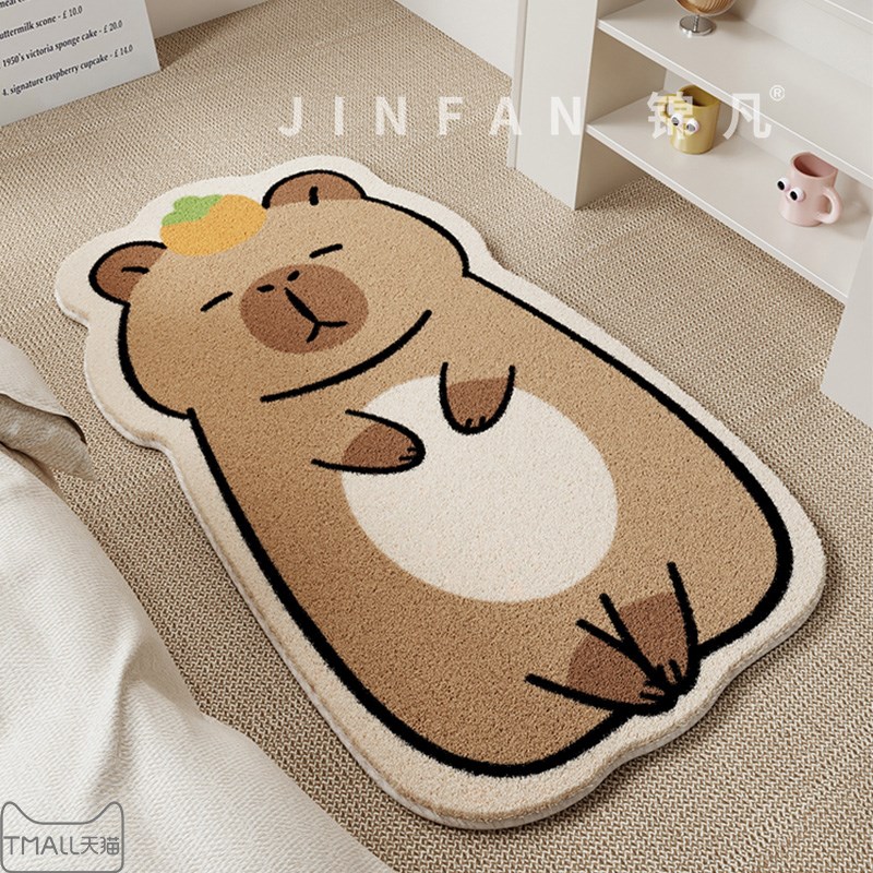 卡皮巴拉卧室床边毯男孩女孩客厅沙发地毯儿童房地垫加厚防滑脚垫