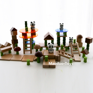 儿童开放性积木i蒙氏构智实木场景益建宝装1-3岁宝拼大颗粒早教新