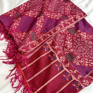 QR认证 小色块素卡尼几和何图案克什米尔手工披肩浓郁紫