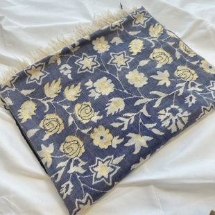 超大Gents白绒藏青色素卡尼zari金丝线克什米尔羊绒披肩围巾