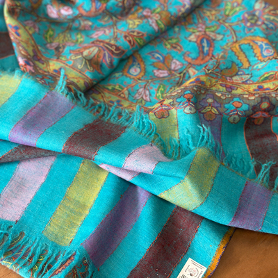 QR认证手纺线藏品级重工小色块卡尼加刺绣工艺湖水蓝