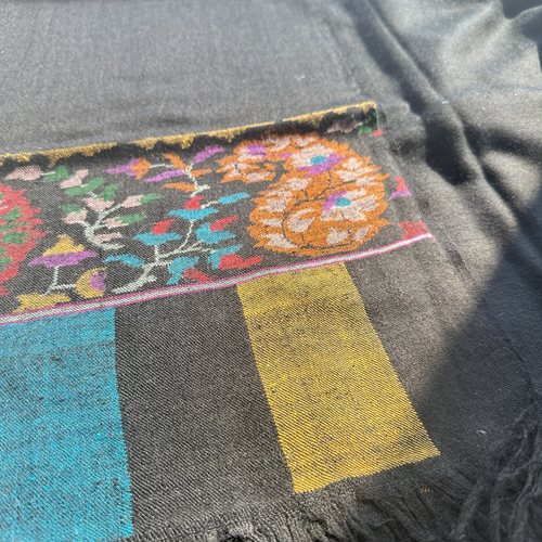 QR认证佩斯利腰果雅黑色小色块半卡尼克什米尔手工披肩围巾