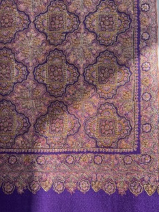 QR认证手纺线紫色满绣藏品刺绣克什米尔手工羊绒披肩围巾