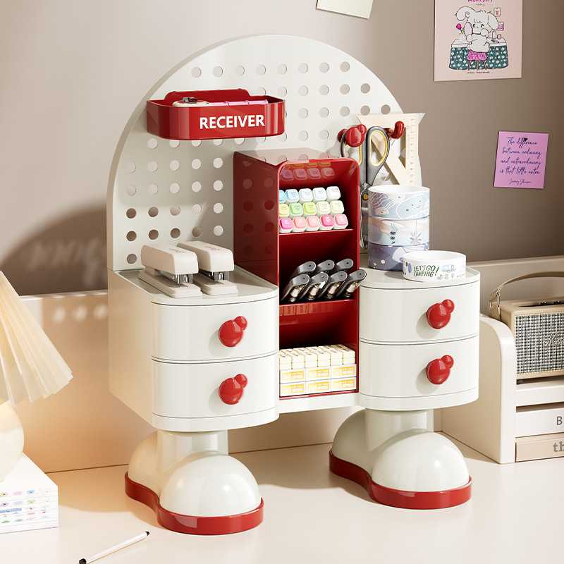 文具收纳盒桌面台置办公用品储物架洞洞板挂式整理架抽屉式收纳架