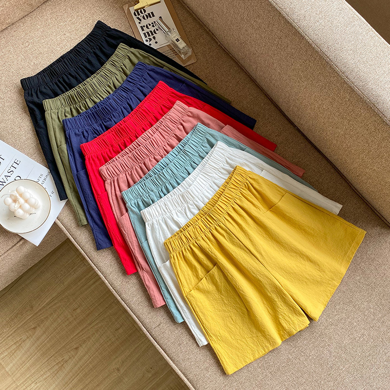 女夏韩版高腰短裤亚麻棉麻短裤宽松显瘦三分热裤大码休闲裤