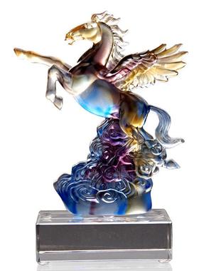 琉璃飞马摆轻高档客厅家居装饰品办FM公室礼奢物招财马晶工艺礼品