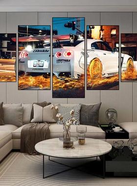 D效果潮牌联超跑3车客厅沙发背景墙卧室壁画五画自OBR粘 画 画