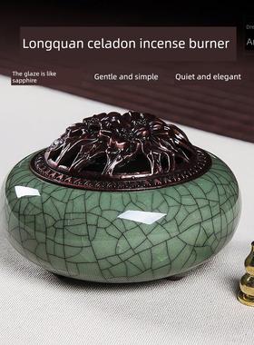 龙瓷泉青香薰陶炉家禅意摆件 BMJ瓷檀香盘香炉 卧室书房用佛道熏