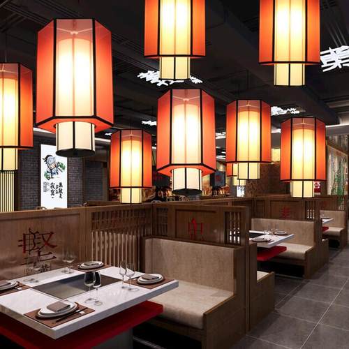 中店式会民厅F5803红吊灯餐饮火锅店灯笼简约藤宴艺餐厅宿酒竹编