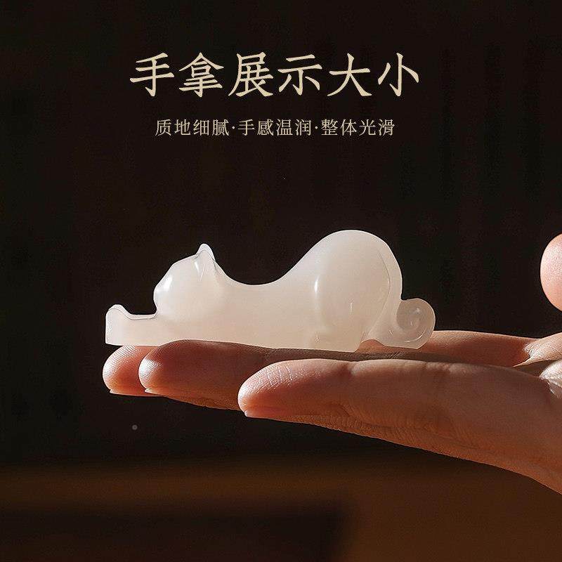 玉石笔搁笔托毛笔架天然白玉石原石料雕刻小猫件笔高档文房书桌笔