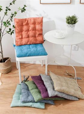 简REZ约北欧纯色亚棉麻加厚坐垫垫餐椅办冬季天公室学生汽车垫麻