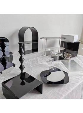 黑色明摆亚克力甜品台架子摆台透NBI摆件茶歇甜品台架子物架置摆