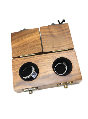 双开盖胡桃木包装盒木质对戒礼品盒首饰钻戒盒戒指盒牛角锁MRMRS