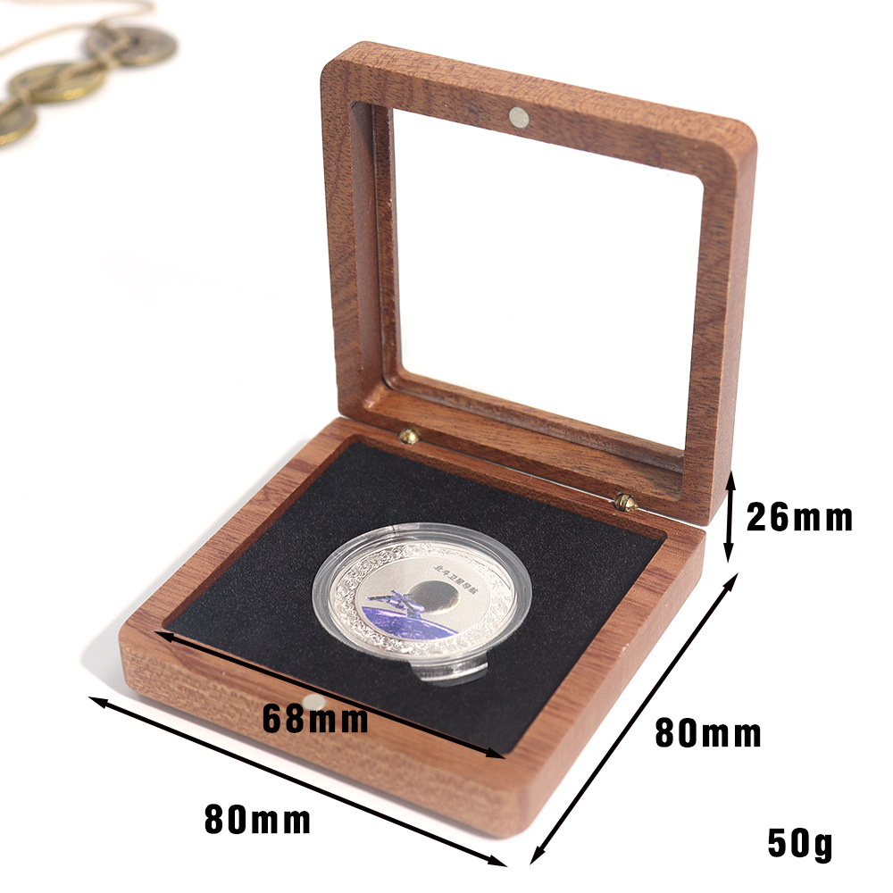 沙比利木开窗纪念币奖牌徽章展示收纳礼盒古钱币纪念章收藏木盒