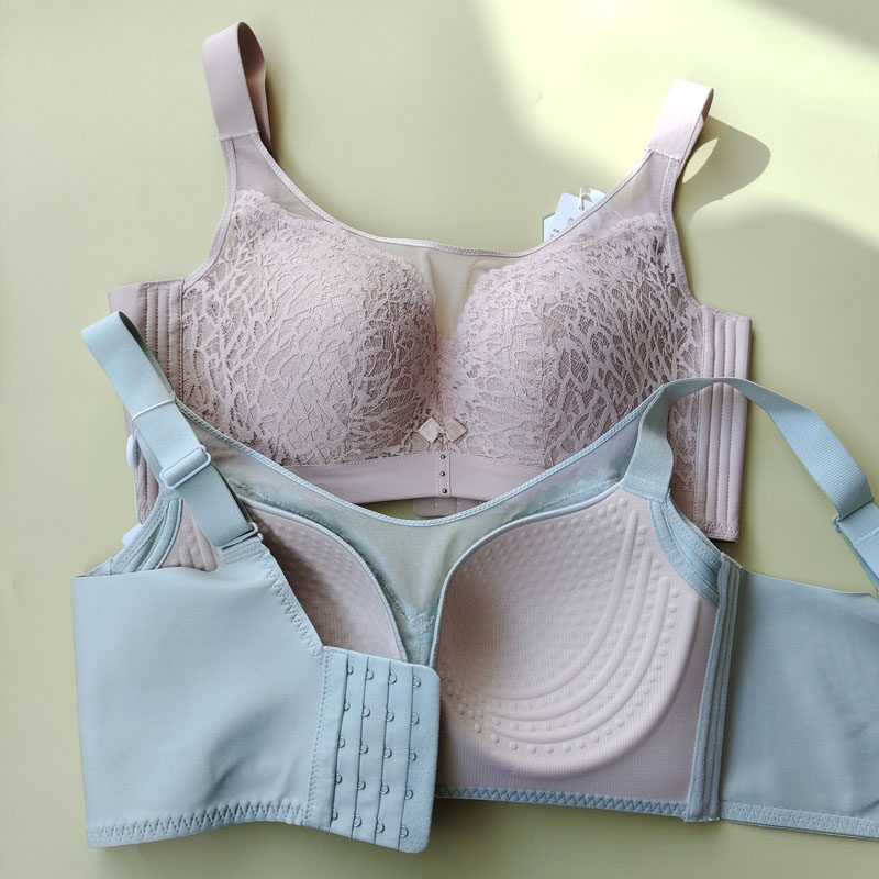 全罩杯D大码按摩文胸上托收副乳薄款无钢圈聚拢调V整型内衣女柔软