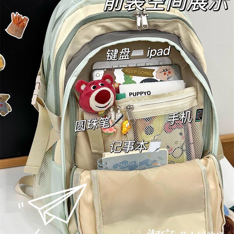 日系ins设计感k书包女多隔层大容量高中学生双肩包大学生旅行背包