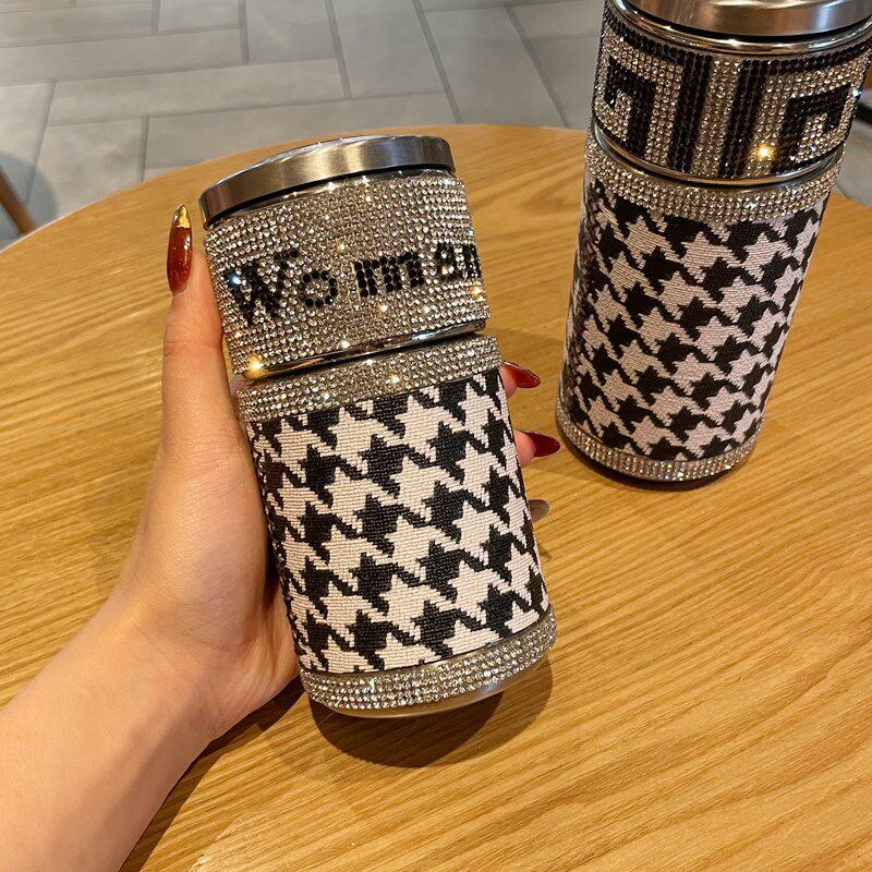 保温杯女士高颜i值便携杯子茶水分离智能不锈钢ins镶钻可爱小水杯
