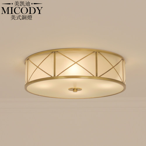 经典美式全铜简约书房吸顶灯led圆形走廊过道玄关阳台Y小客厅灯具