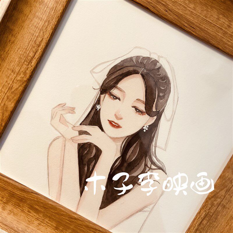 水彩肖像画手绘头像照片转手绘婚礼约稿卡通画像定U制真人照片代