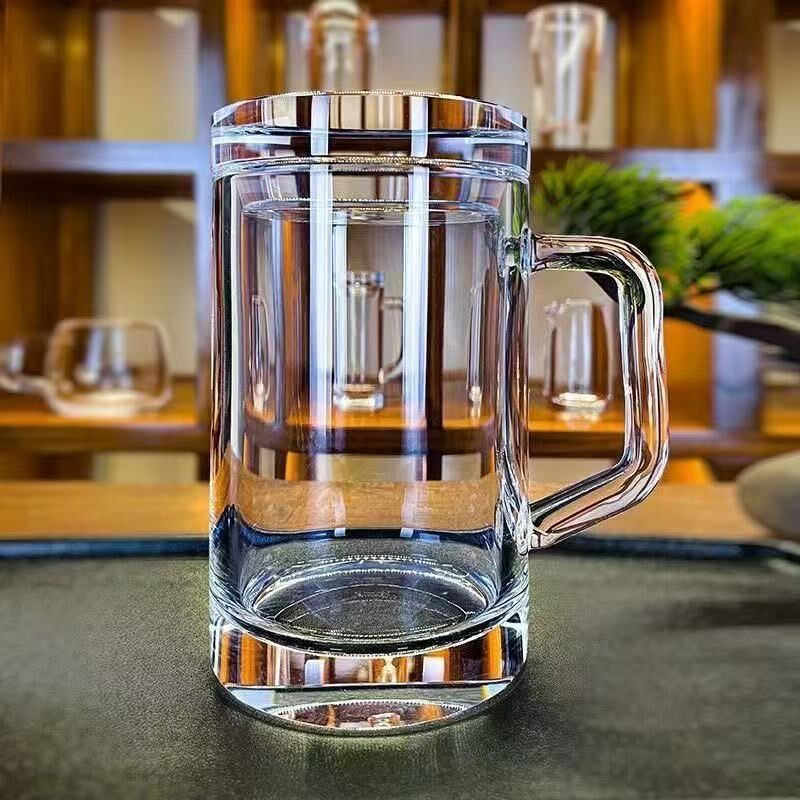 东海原矿水晶杯老师傅机器切割大容量盖杯K办公室高端水晶玻璃茶