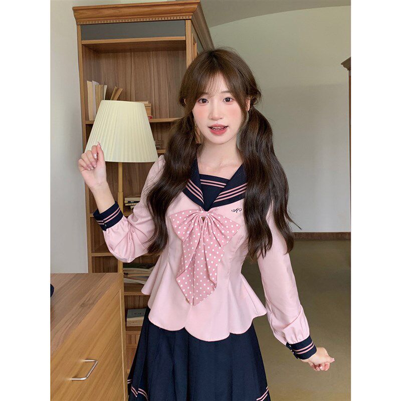 东京岁时记jk粉撞绀水手服小y个子学院风学生制服绀色半裙制服套