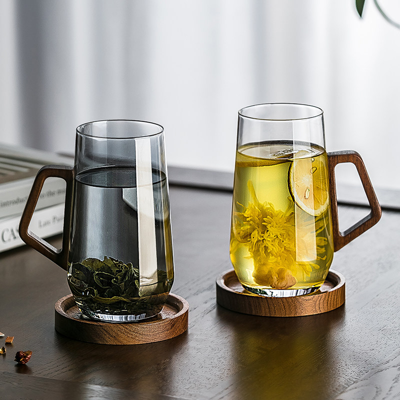 高档茶杯玻璃杯家用泡绿茶专用男士带把水M杯办公室绿茶杯水晶杯
