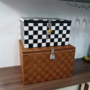 收纳箱大容k量零食储物柜收纳盒小箱子家用密码 带锁 盒子藤编上