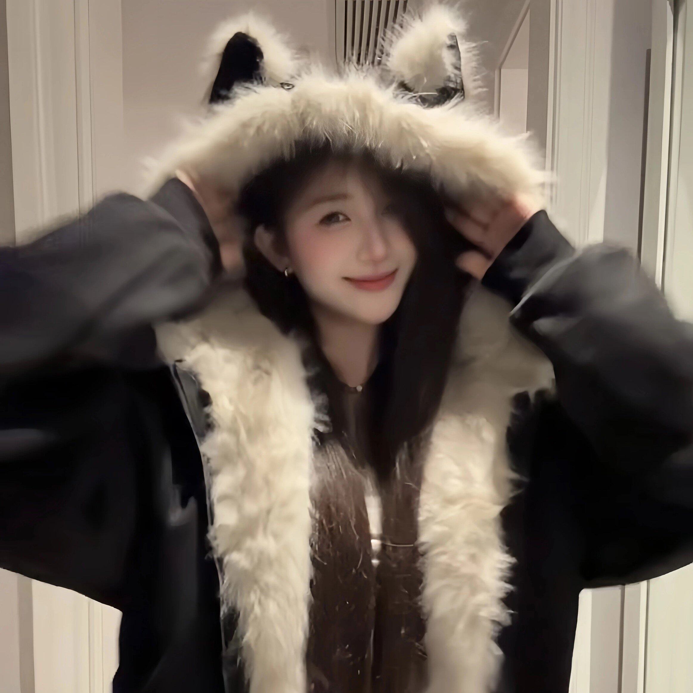 鹿皮绒派克服短款羽绒棉服仿兔毛大毛领连帽棉衣外套美式复古