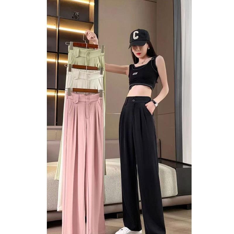 西装裤阔腿裤女春夏2025新款小个子薄款高腰直筒垂感休闲裤女窄版