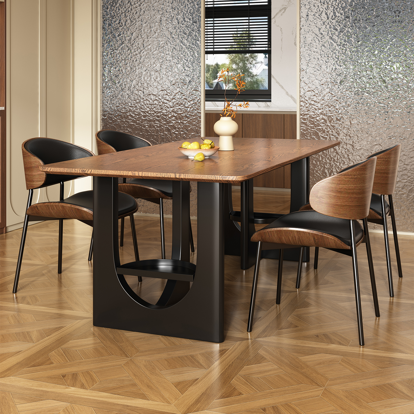 复古法式实木岩板餐桌椅中古风高端客厅家用小户型长方形吃饭桌子