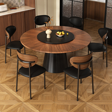 法式圆形中古风实木餐桌椅复古高端客厅家用小户型带转盘吃饭桌子